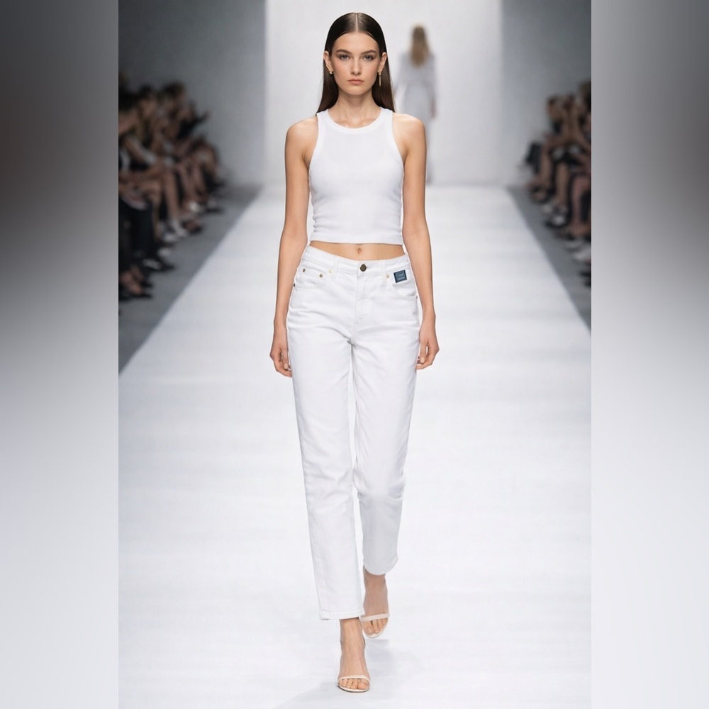 Versace White Jeans with Gold Medusa Hardware
